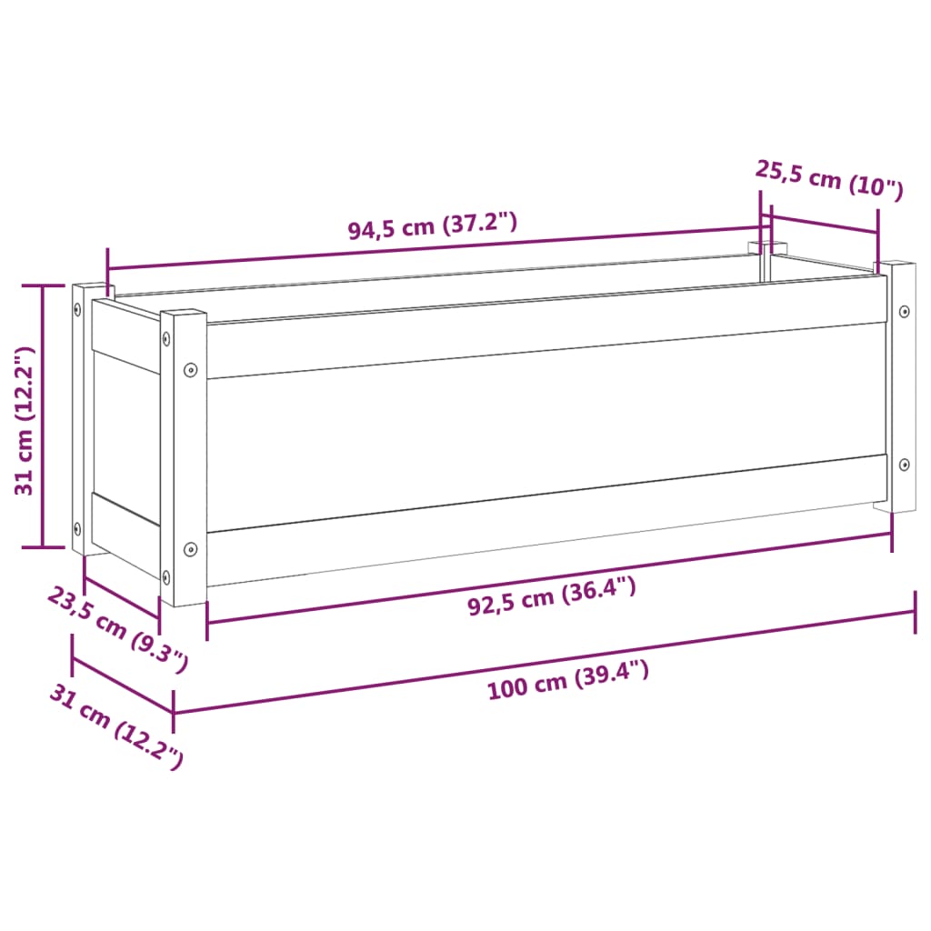 Plantenbak 100x31x31 cm massief grenenhout