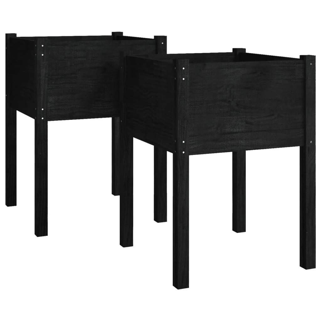 Plantenbakken 2 st 50x50x70 cm massief grenenhout zwart is nu te koop bij PeponiXL, paradijselijk wonen!