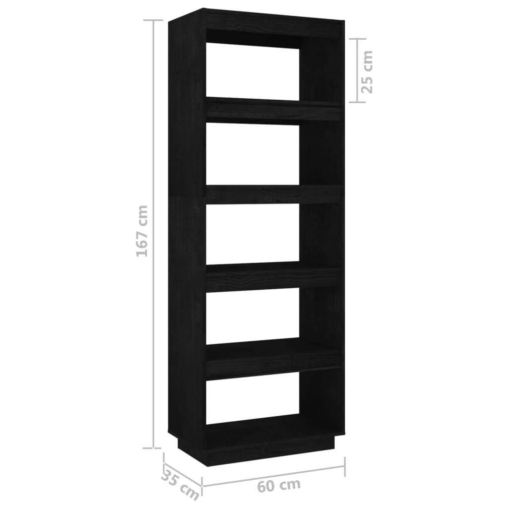 Boekenkast/kamerscherm 60x35x167 cm massief grenenhout zwart is nu te koop bij PeponiXL, paradijselijk wonen!