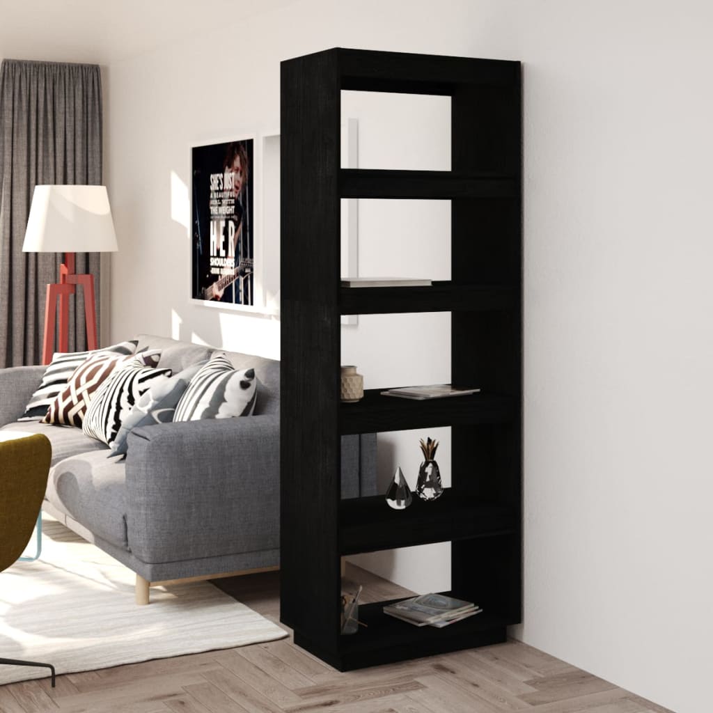 Boekenkast/kamerscherm 60x35x167 cm massief grenenhout zwart is nu te koop bij PeponiXL, paradijselijk wonen!