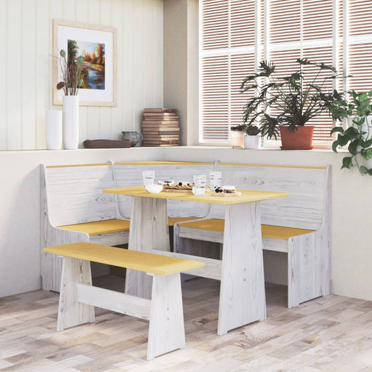 3-delige Eethoek REINE massief grenenhout honingbruin en wit is nu te koop bij PeponiXL, paradijselijk wonen!