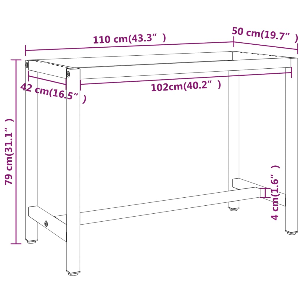 Werkbankframe 110x50x79 cm metaal matzwart en matrood is nu te koop bij PeponiXL, paradijselijk wonen!