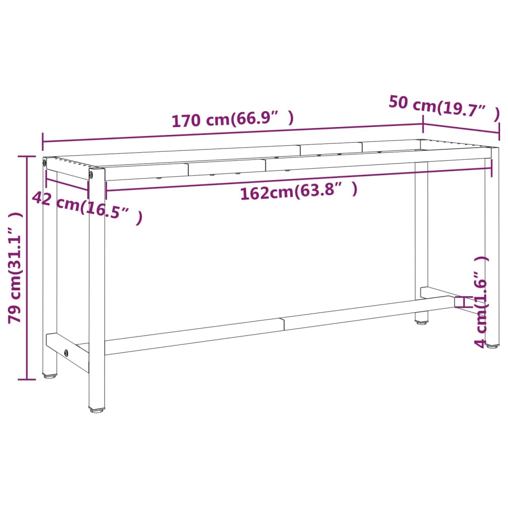 Werkbankframe 170x50x79 cm metaal matzwart en matrood is nu te koop bij PeponiXL, paradijselijk wonen!