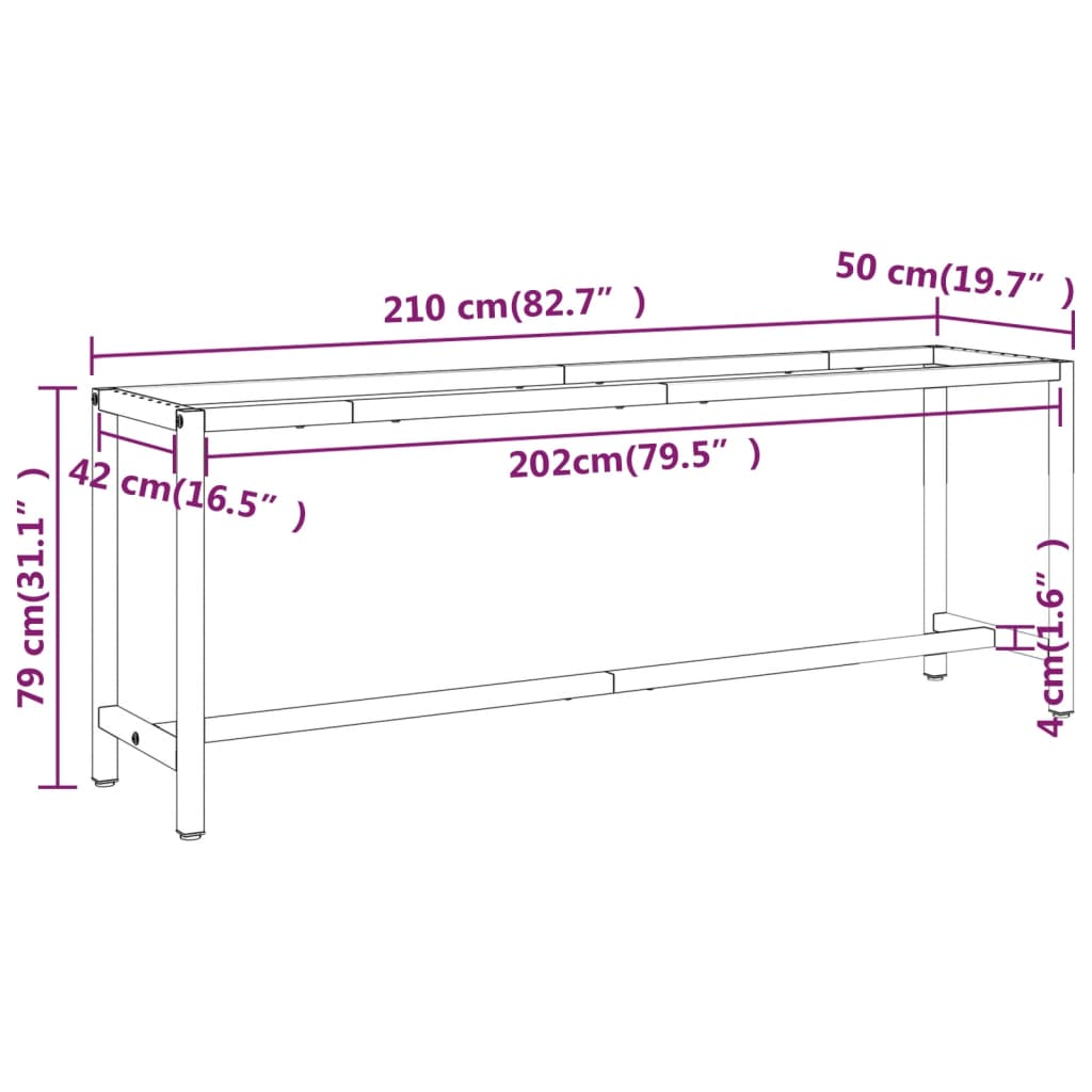 Werkbankframe 210x50x79 cm metaal matzwart en matrood is nu te koop bij PeponiXL, paradijselijk wonen!
