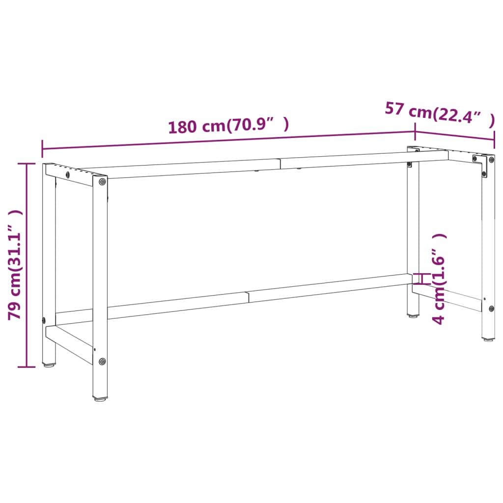 Werkbankframe 180x57x79 cm metaal matzwart en matrood is nu te koop bij PeponiXL, paradijselijk wonen!