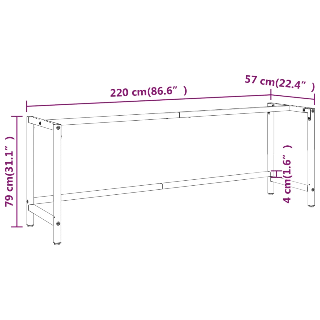 Werkbankframe 220x57x79 cm metaal matzwart en matrood is nu te koop bij PeponiXL, paradijselijk wonen!