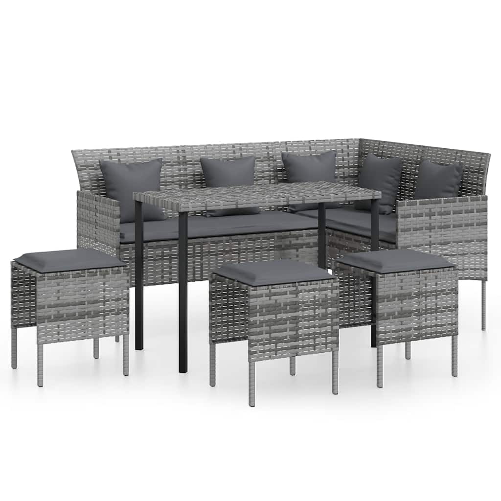 5-delige Loungeset met kussens L-vormig poly rattan grijs is nu te koop bij PeponiXL, paradijselijk wonen!