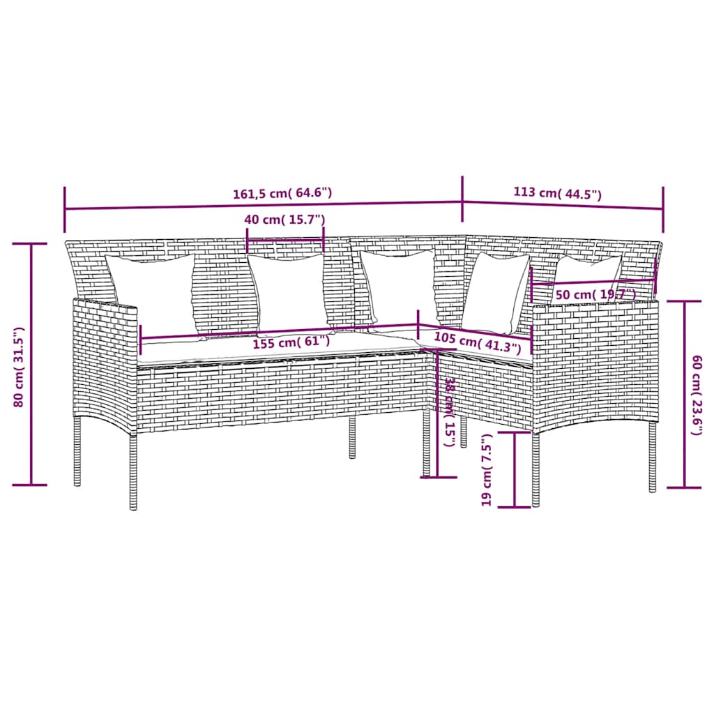 5-delige Loungeset met kussens L-vormig poly rattan grijs is nu te koop bij PeponiXL, paradijselijk wonen!