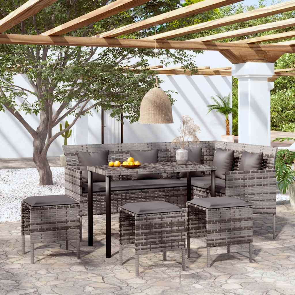 5-delige Loungeset met kussens L-vormig poly rattan grijs is nu te koop bij PeponiXL, paradijselijk wonen!