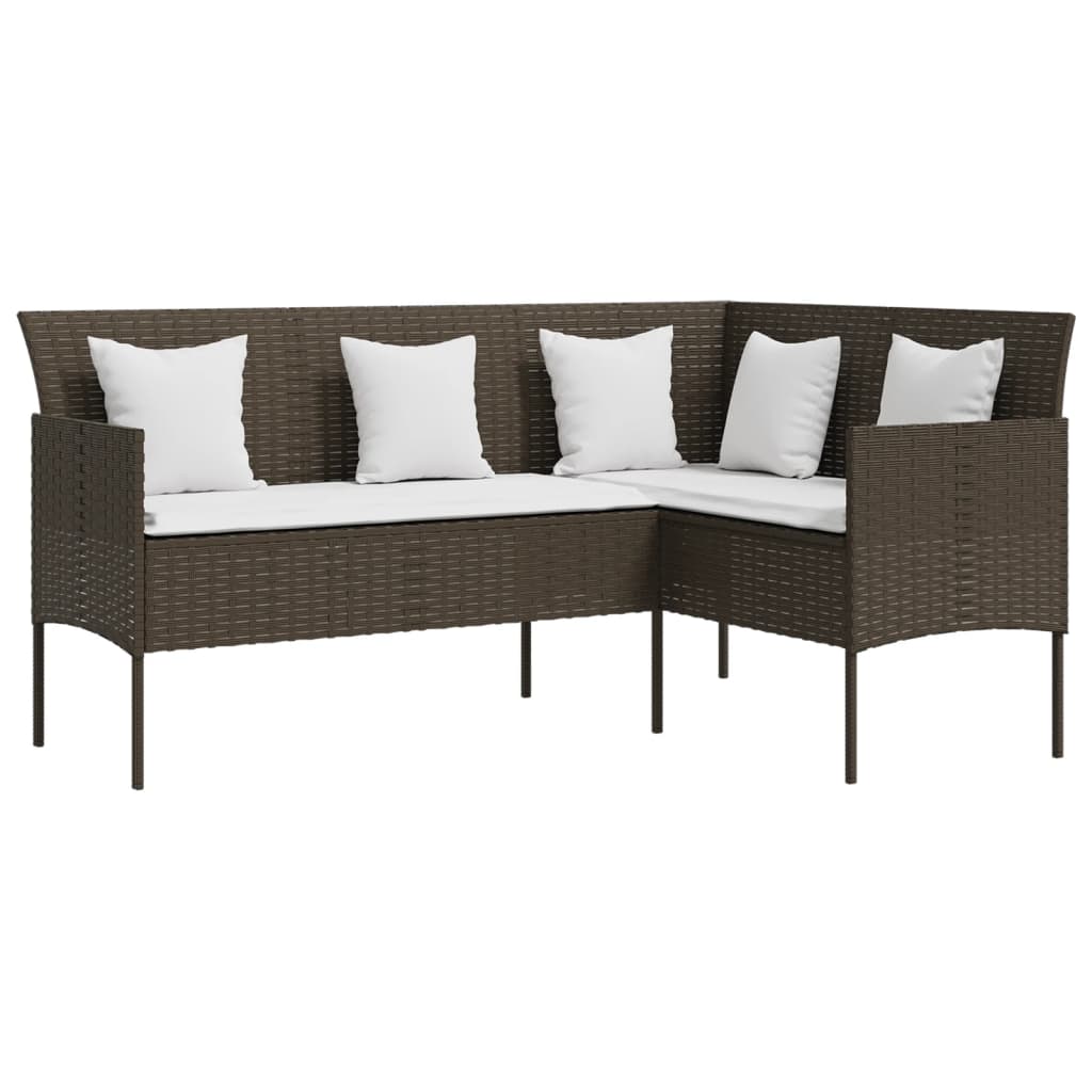 Loungebank met kussens L-vormig poly rattan bruin is nu te koop bij PeponiXL, paradijselijk wonen!