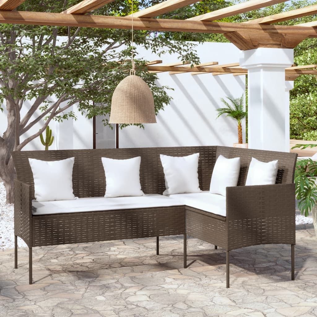 Loungebank met kussens L-vormig poly rattan bruin is nu te koop bij PeponiXL, paradijselijk wonen!