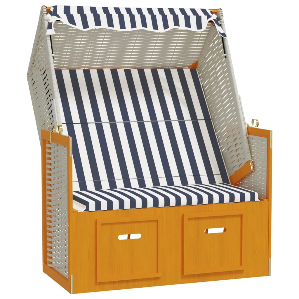 Strandstoel met luifel poly rattan en massief hout wit en blauw is nu te koop bij PeponiXL, paradijselijk wonen!