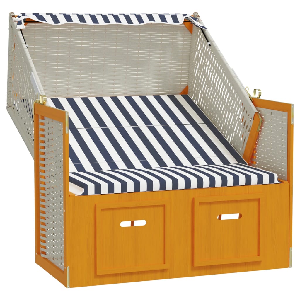 Strandstoel met luifel poly rattan en massief hout wit en blauw is nu te koop bij PeponiXL, paradijselijk wonen!