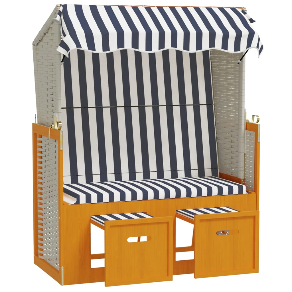 Strandstoel met luifel poly rattan en massief hout wit en blauw is nu te koop bij PeponiXL, paradijselijk wonen!