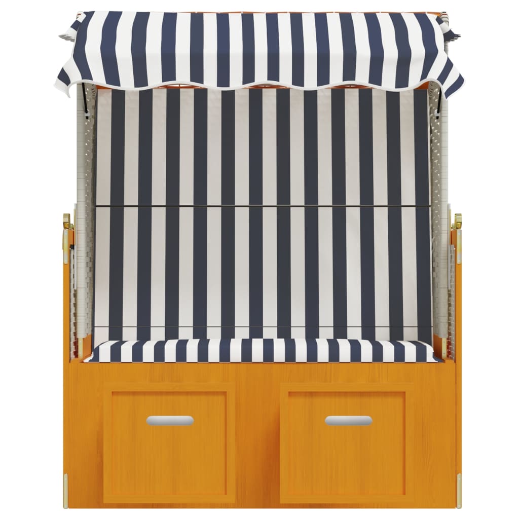 Strandstoel met luifel poly rattan en massief hout wit en blauw is nu te koop bij PeponiXL, paradijselijk wonen!