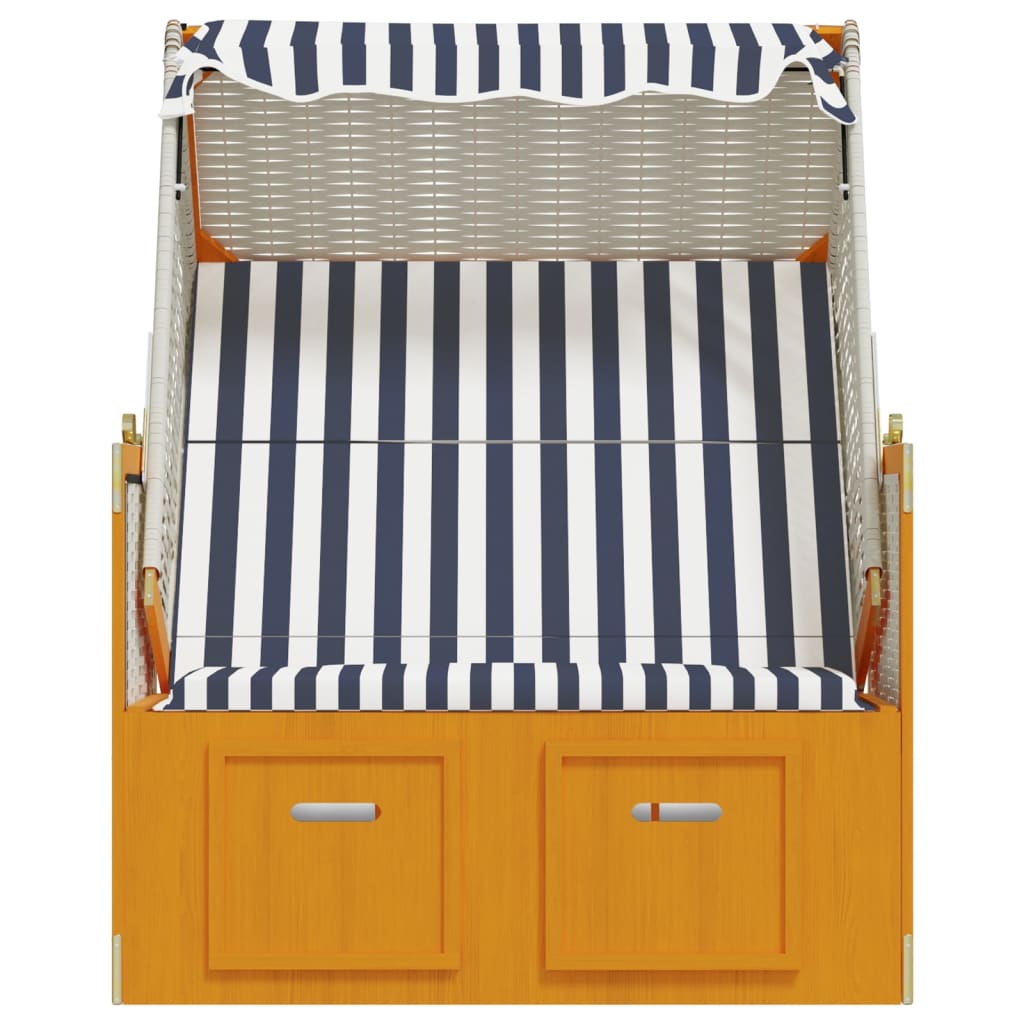 Strandstoel met luifel poly rattan en massief hout wit en blauw is nu te koop bij PeponiXL, paradijselijk wonen!
