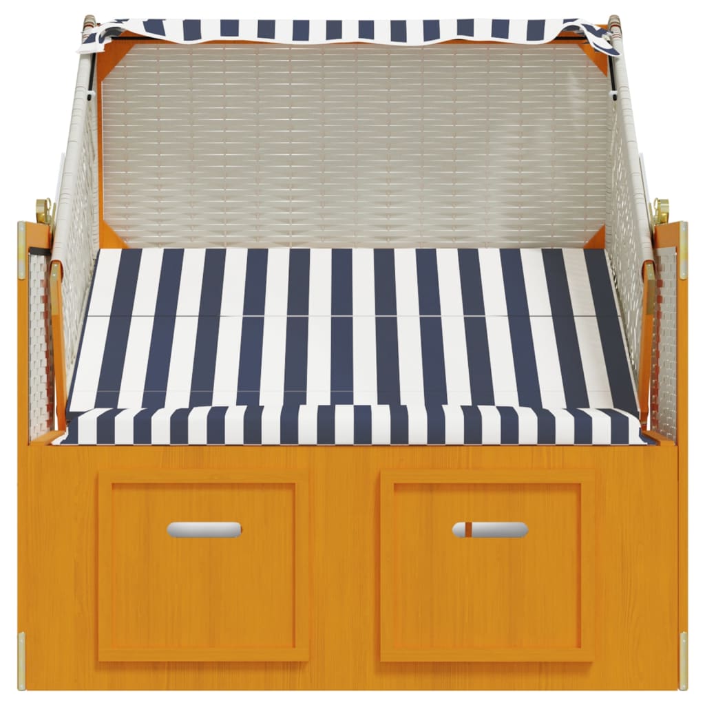 Strandstoel met luifel poly rattan en massief hout wit en blauw is nu te koop bij PeponiXL, paradijselijk wonen!