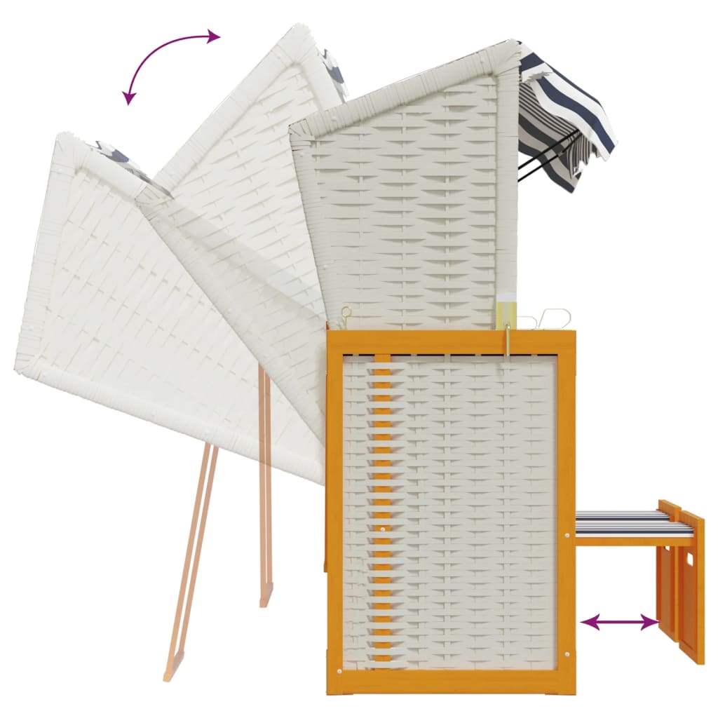 Strandstoel met luifel poly rattan en massief hout wit en blauw is nu te koop bij PeponiXL, paradijselijk wonen!