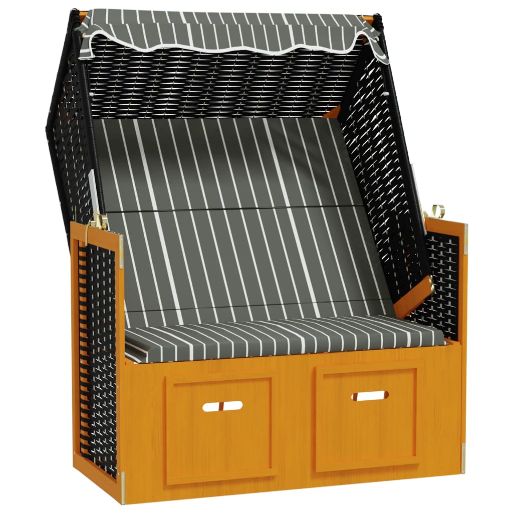 Strandstoel met luifel poly rattan en hout zwart en grijs is nu te koop bij PeponiXL, paradijselijk wonen!