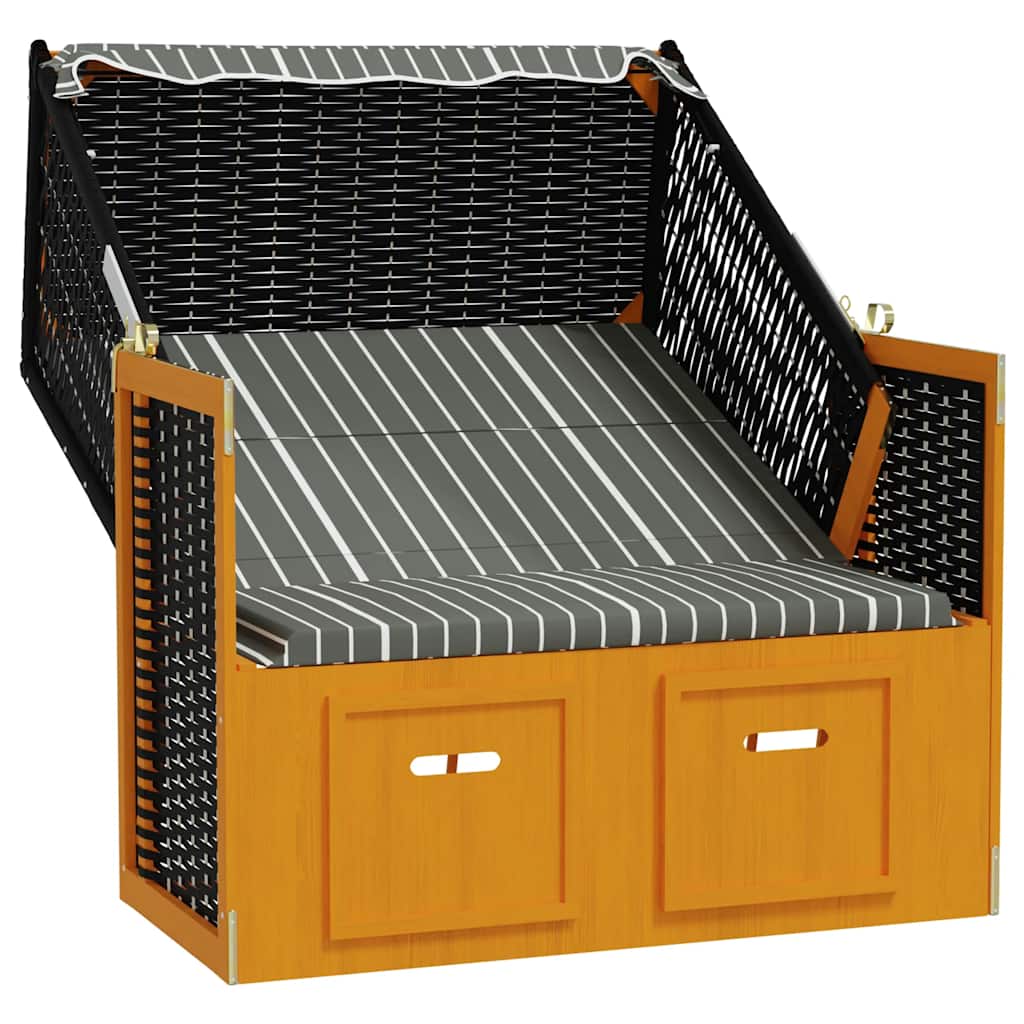 Strandstoel met luifel poly rattan en hout zwart en grijs is nu te koop bij PeponiXL, paradijselijk wonen!