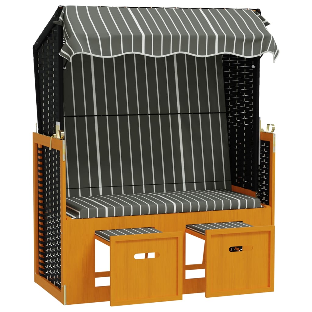 Strandstoel met luifel poly rattan en hout zwart en grijs is nu te koop bij PeponiXL, paradijselijk wonen!