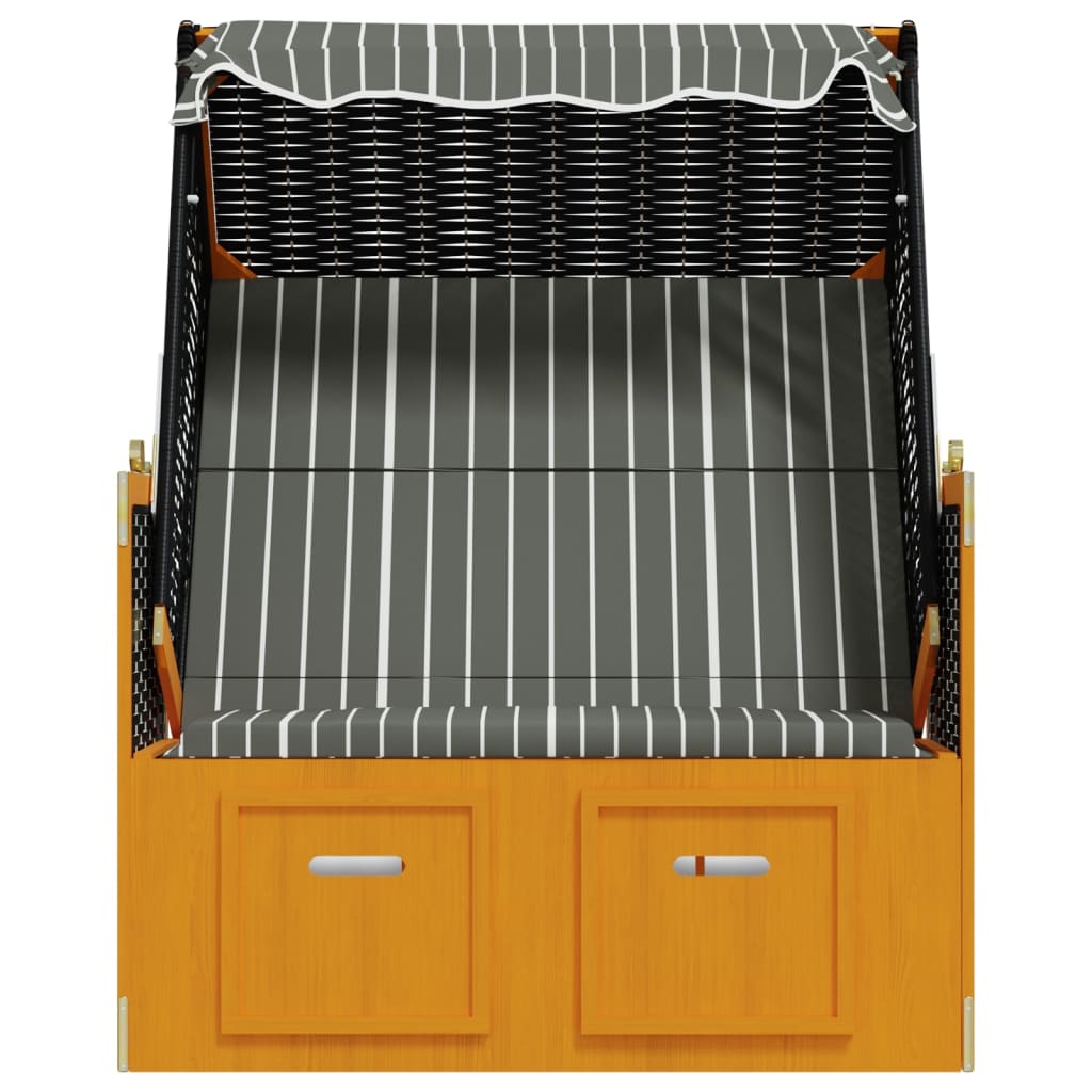Strandstoel met luifel poly rattan en hout zwart en grijs is nu te koop bij PeponiXL, paradijselijk wonen!