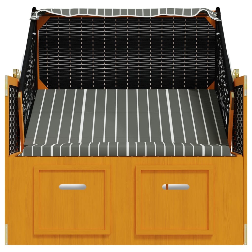 Strandstoel met luifel poly rattan en hout zwart en grijs is nu te koop bij PeponiXL, paradijselijk wonen!