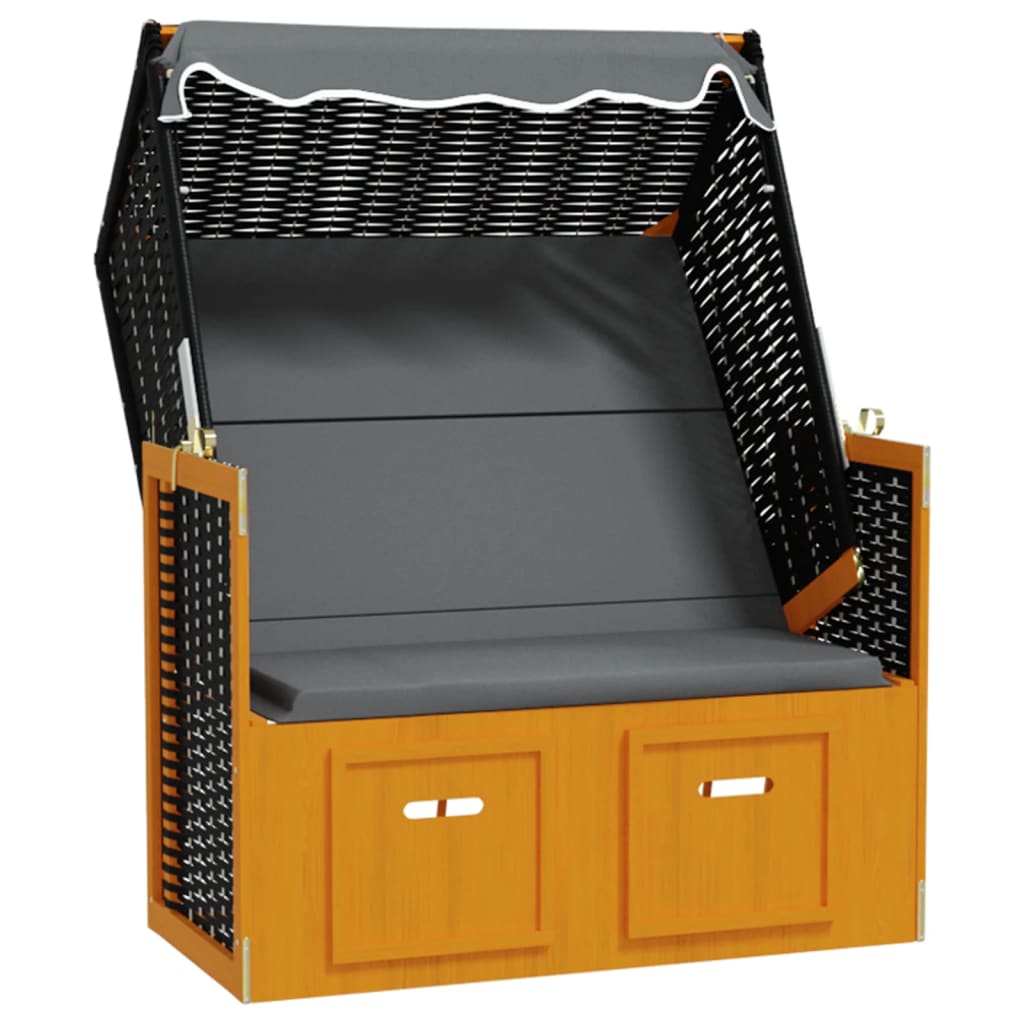 Strandstoel met luifel poly rattan en hout zwart en antraciet is nu te koop bij PeponiXL, paradijselijk wonen!