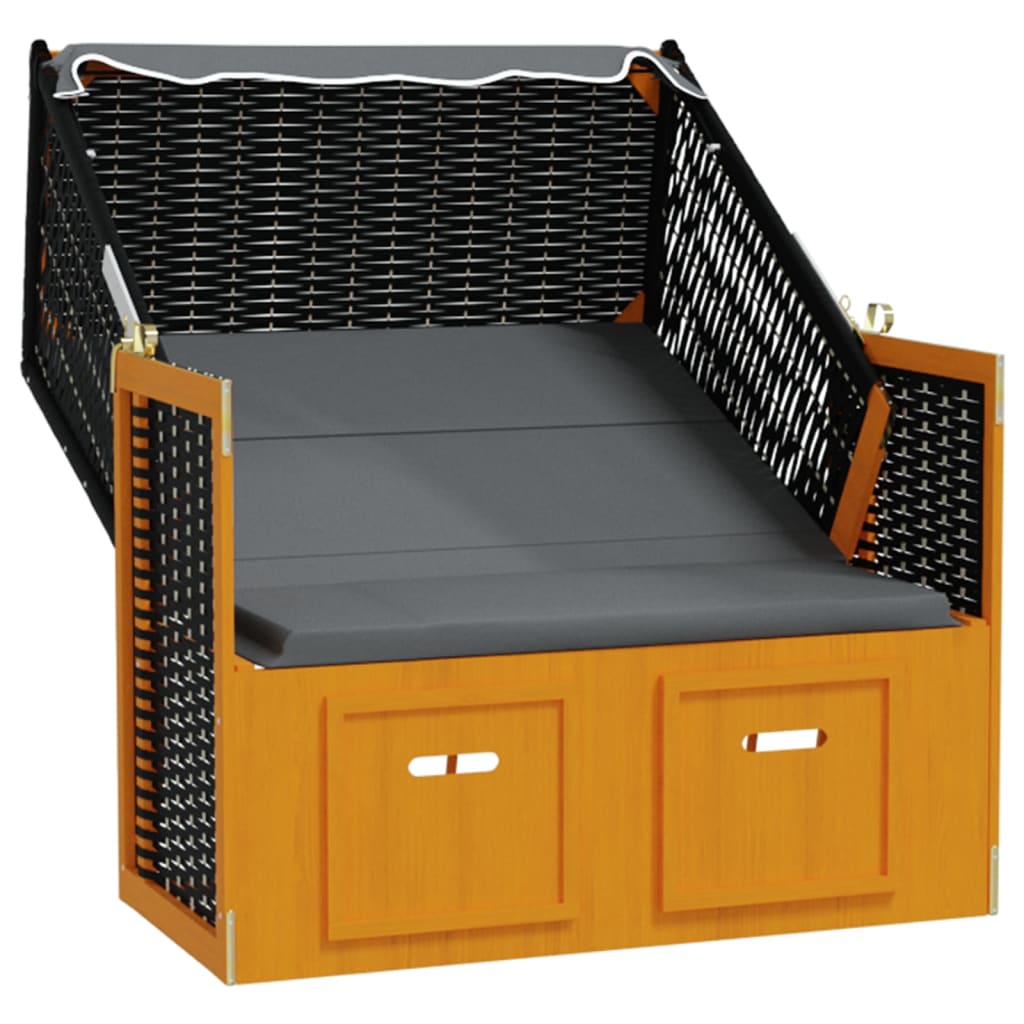 Strandstoel met luifel poly rattan en hout zwart en antraciet is nu te koop bij PeponiXL, paradijselijk wonen!