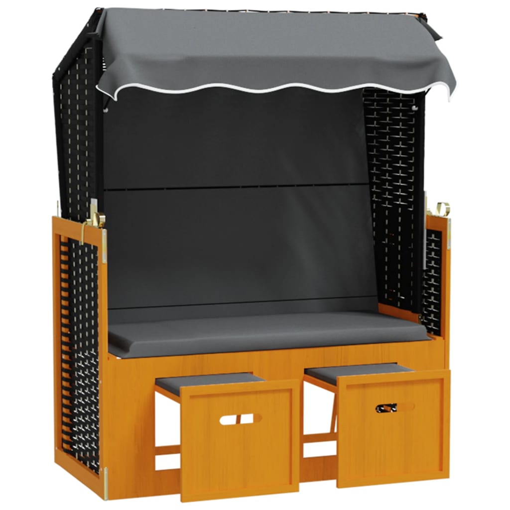 Strandstoel met luifel poly rattan en hout zwart en antraciet is nu te koop bij PeponiXL, paradijselijk wonen!