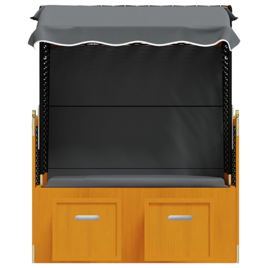 Strandstoel met luifel poly rattan en hout zwart en antraciet is nu te koop bij PeponiXL, paradijselijk wonen!