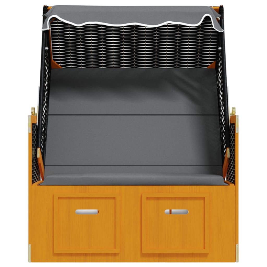 Strandstoel met luifel poly rattan en hout zwart en antraciet is nu te koop bij PeponiXL, paradijselijk wonen!