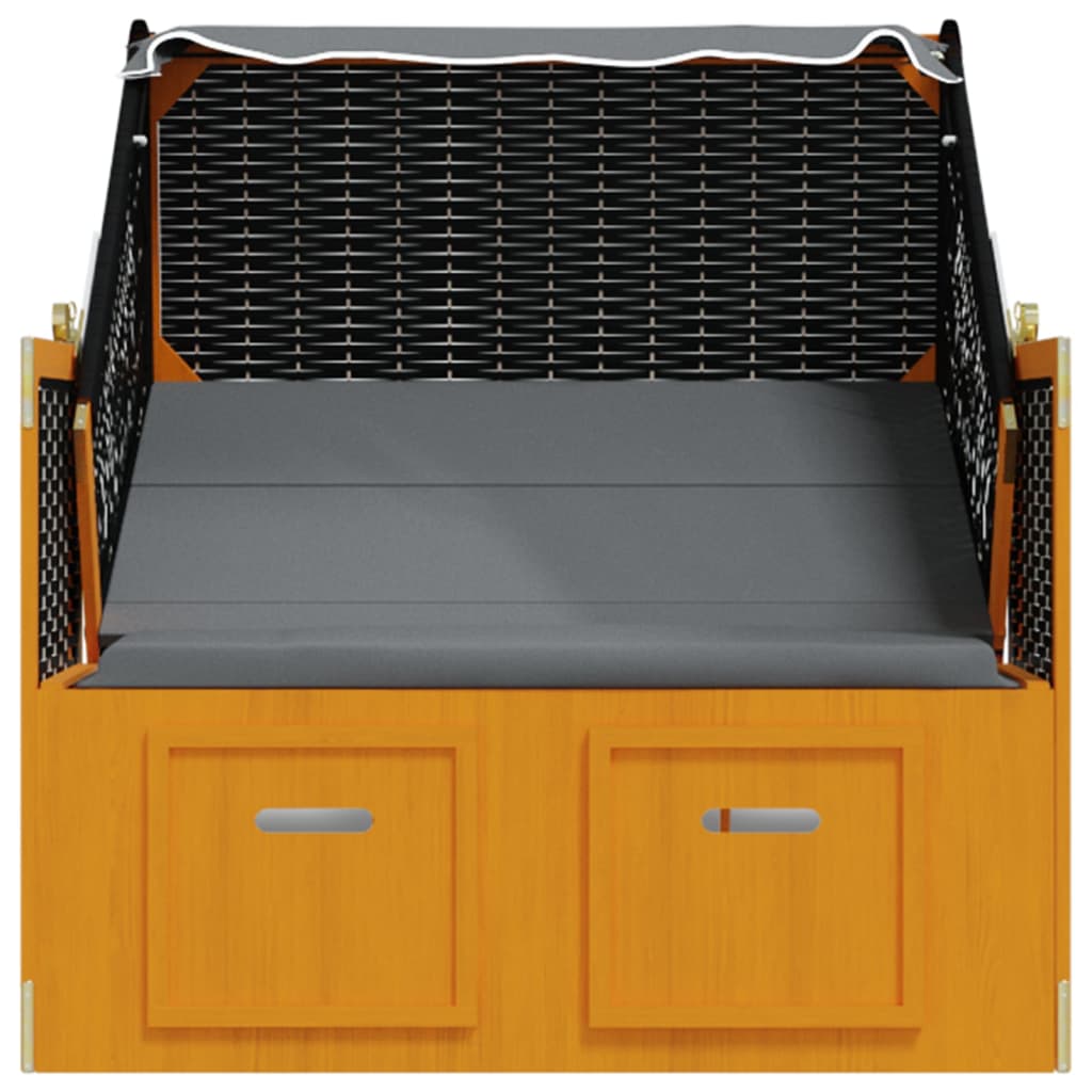 Strandstoel met luifel poly rattan en hout zwart en antraciet is nu te koop bij PeponiXL, paradijselijk wonen!