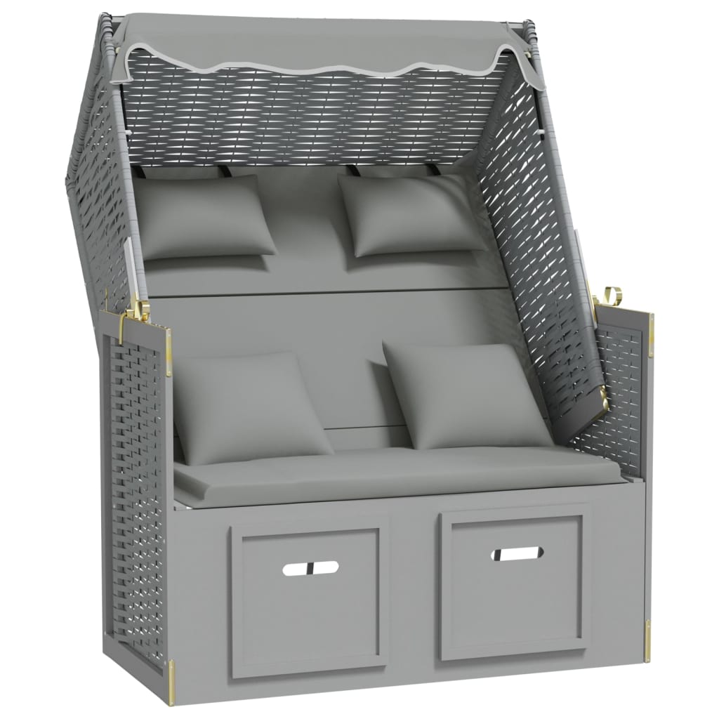 Strandstoel met kussens poly rattan en massief hout grijs is nu te koop bij PeponiXL, paradijselijk wonen!