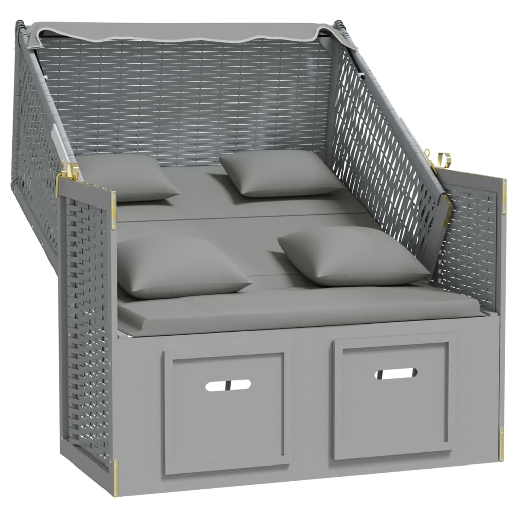 Strandstoel met kussens poly rattan en massief hout grijs is nu te koop bij PeponiXL, paradijselijk wonen!