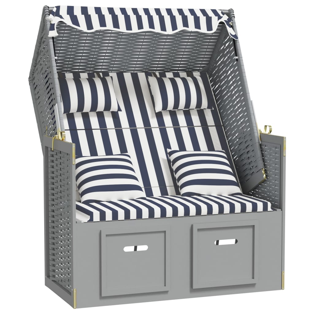 Strandstoel met kussens poly rattan en hout blauw en wit is nu te koop bij PeponiXL, paradijselijk wonen!