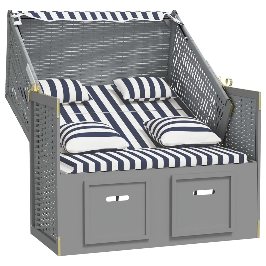 Strandstoel met kussens poly rattan en hout blauw en wit is nu te koop bij PeponiXL, paradijselijk wonen!