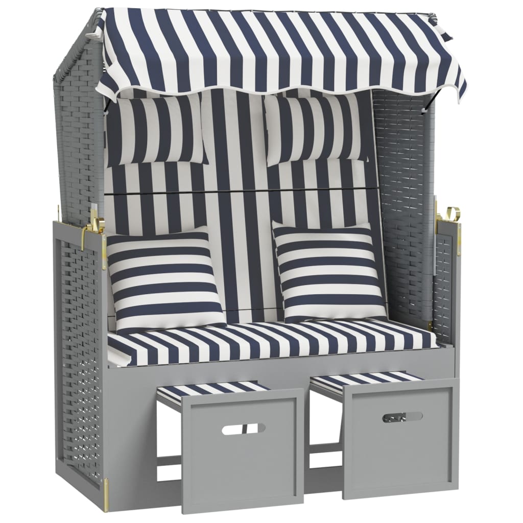Strandstoel met kussens poly rattan en hout blauw en wit is nu te koop bij PeponiXL, paradijselijk wonen!