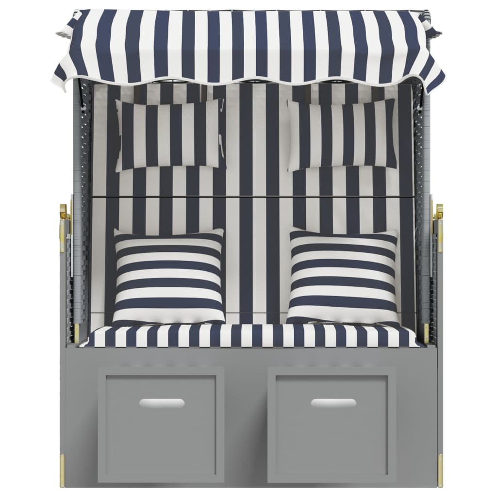 Strandstoel met kussens poly rattan en hout blauw en wit is nu te koop bij PeponiXL, paradijselijk wonen!