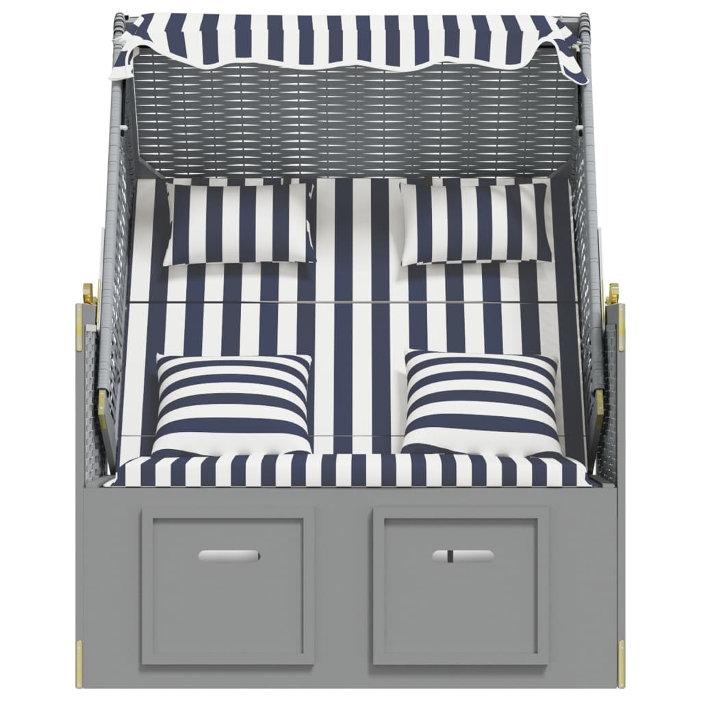Strandstoel met kussens poly rattan en hout blauw en wit is nu te koop bij PeponiXL, paradijselijk wonen!