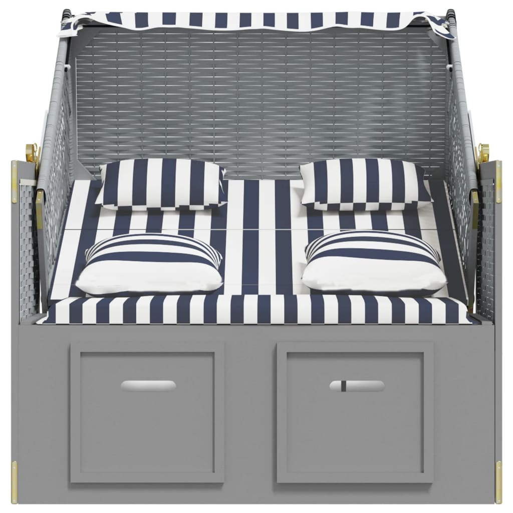 Strandstoel met kussens poly rattan en hout blauw en wit is nu te koop bij PeponiXL, paradijselijk wonen!