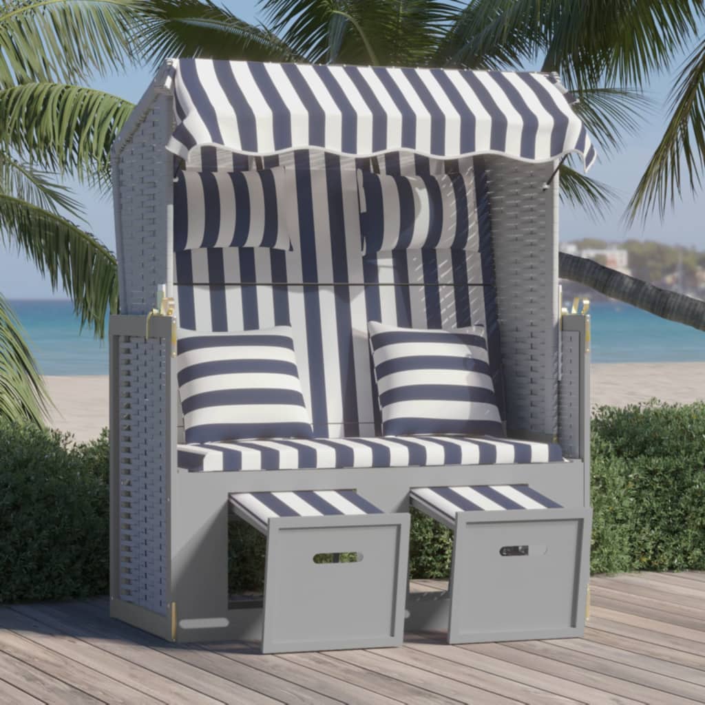 Strandstoel met kussens poly rattan en hout blauw en wit is nu te koop bij PeponiXL, paradijselijk wonen!
