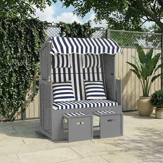 Strandstoel met kussens poly rattan en hout blauw en wit is nu te koop bij PeponiXL, paradijselijk wonen!