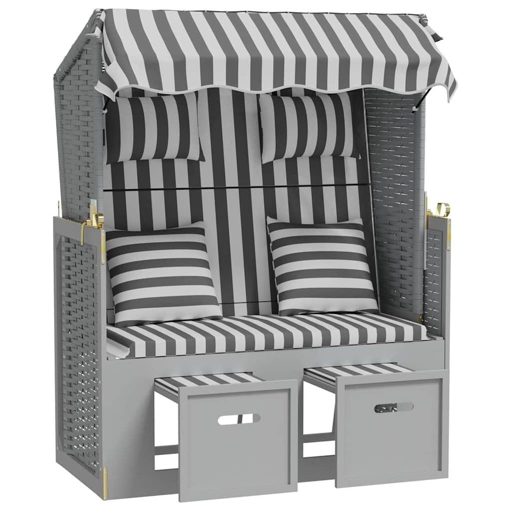Strandstoel met kussens poly rattan en massief hout grijs wit is nu te koop bij PeponiXL, paradijselijk wonen!