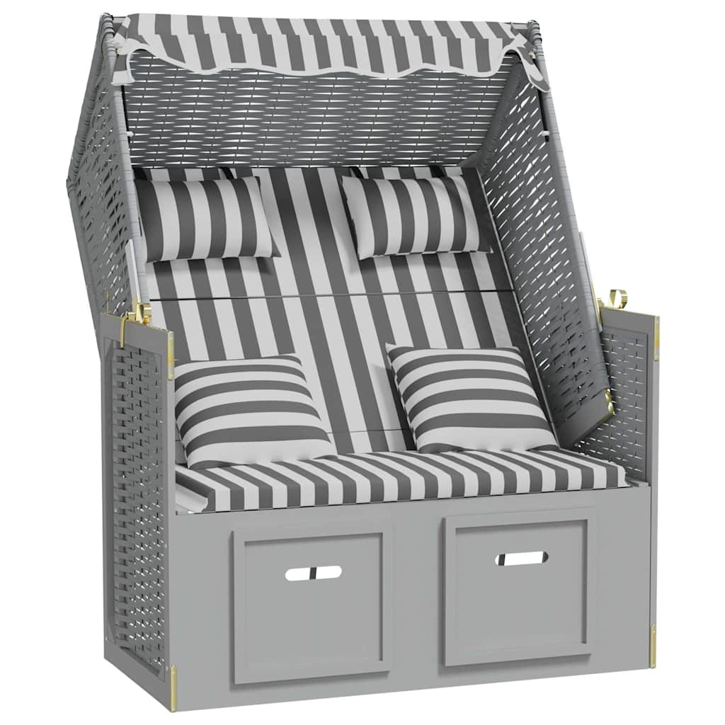Strandstoel met kussens poly rattan en massief hout grijs wit is nu te koop bij PeponiXL, paradijselijk wonen!