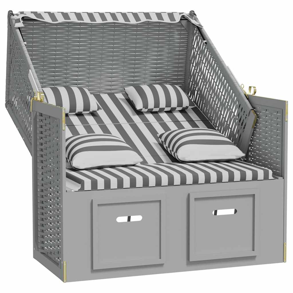 Strandstoel met kussens poly rattan en massief hout grijs wit is nu te koop bij PeponiXL, paradijselijk wonen!