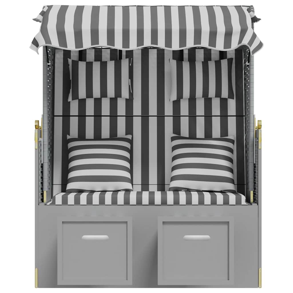 Strandstoel met kussens poly rattan en massief hout grijs wit is nu te koop bij PeponiXL, paradijselijk wonen!