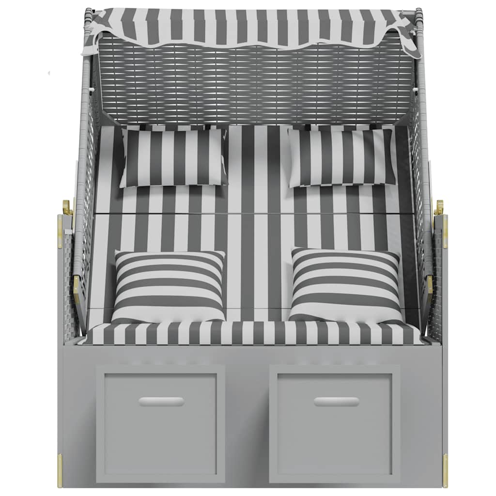 Strandstoel met kussens poly rattan en massief hout grijs wit is nu te koop bij PeponiXL, paradijselijk wonen!