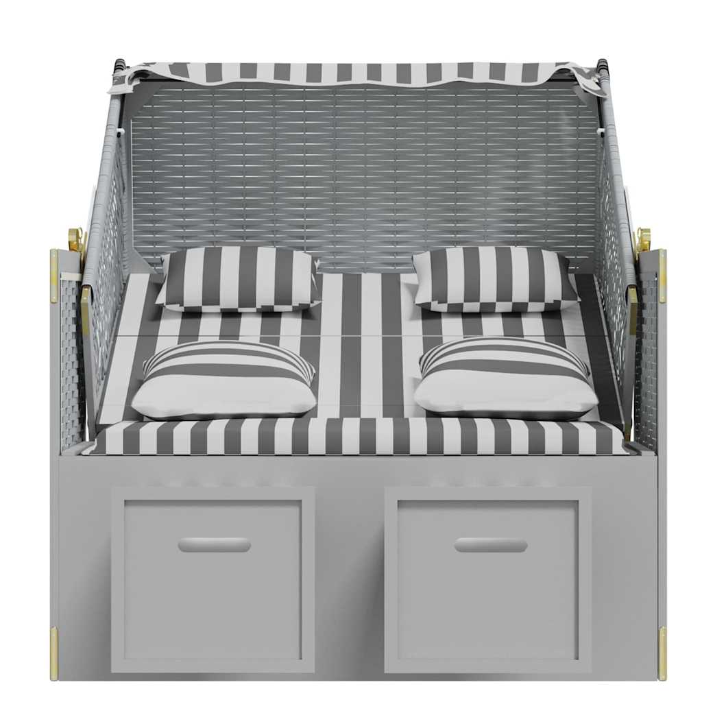 Strandstoel met kussens poly rattan en massief hout grijs wit is nu te koop bij PeponiXL, paradijselijk wonen!