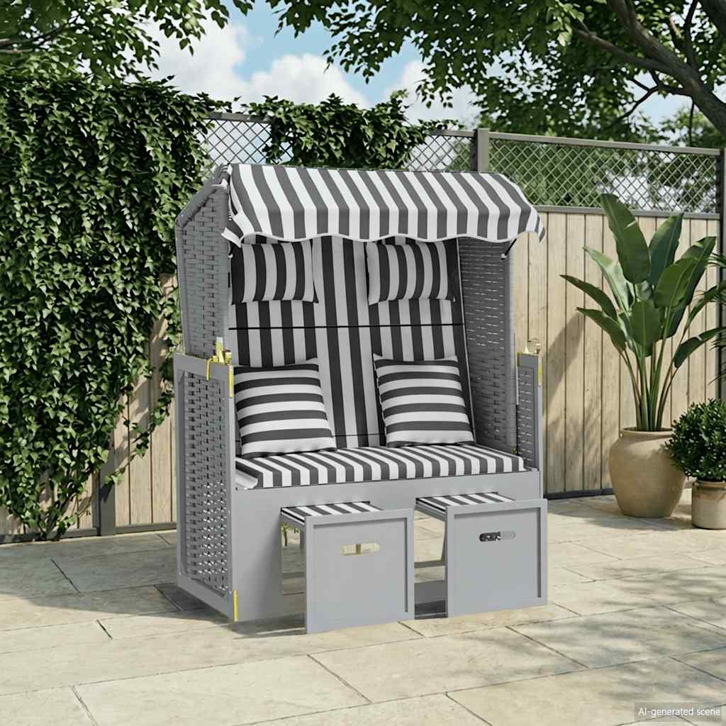 Strandstoel met kussens poly rattan en massief hout grijs wit is nu te koop bij PeponiXL, paradijselijk wonen!